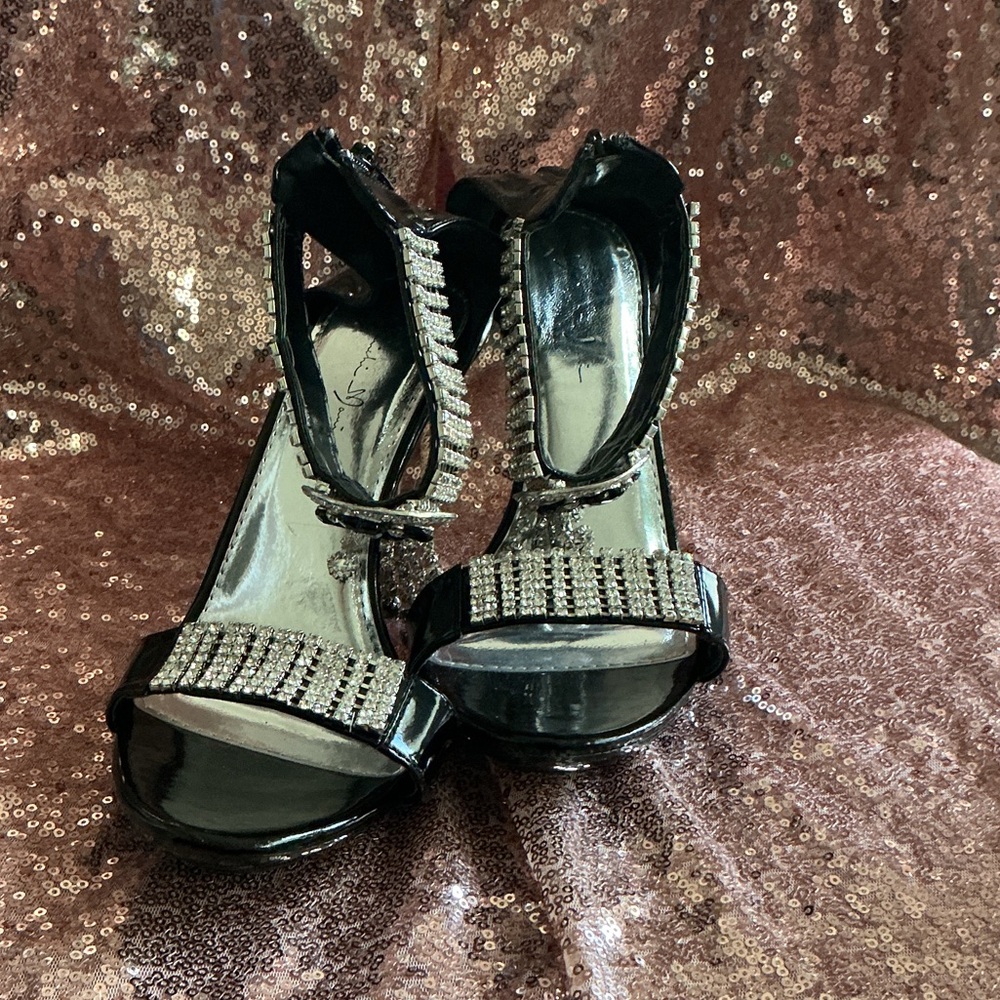 Glamorous Black and Silver Women's Heels